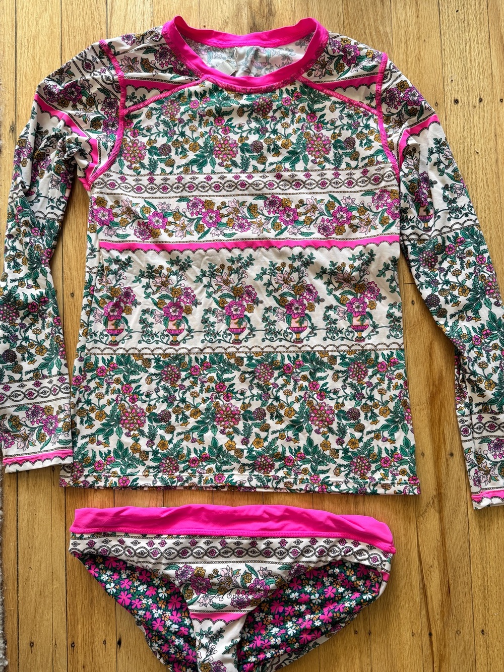 Maaji Pink and Green Floral Long-Sleeve Girl's Rashguard Set